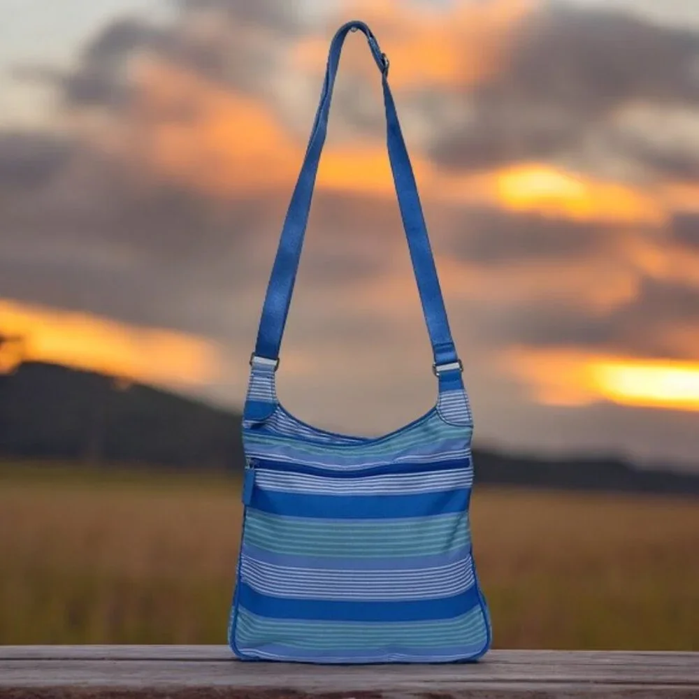 Vera Bradley Blue Green White Stripe Crossbody Shoulder Purse Adjustable Straps